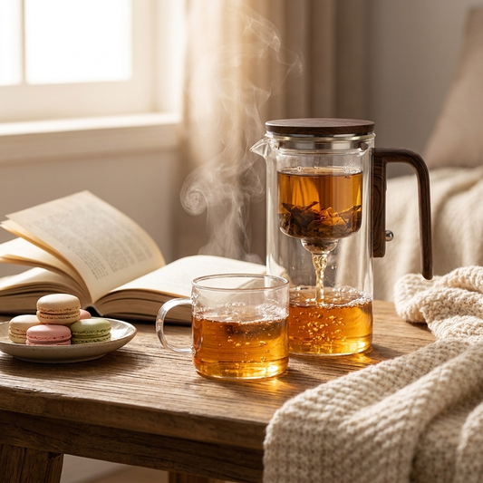 Tea infuser cup set on table