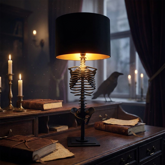 Gothic skeleton lamp on desk