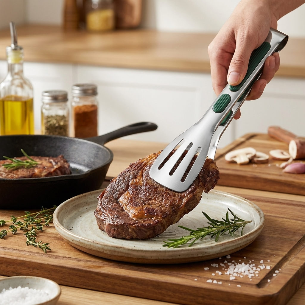 Kitchen tongs in use