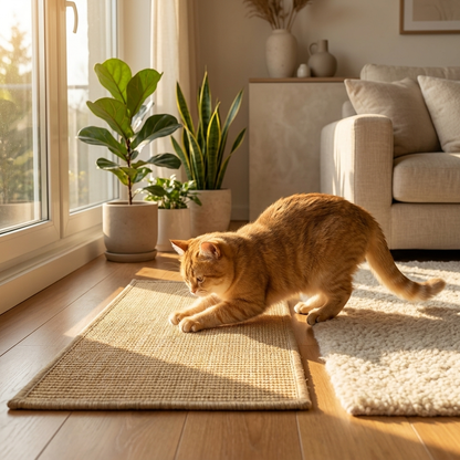 Cat scratcher mat in use