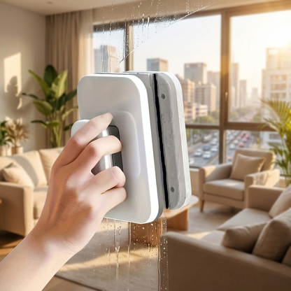 Magnetic window squeegee cleaning glass window