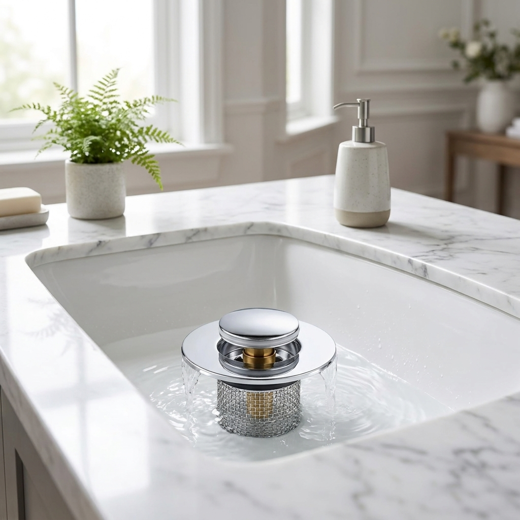 Pop up sink stopper in use