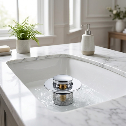Pop up sink stopper in use