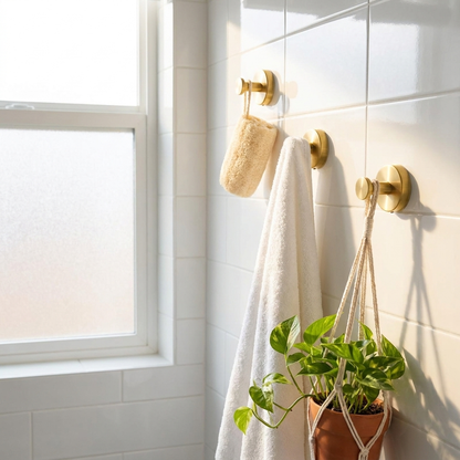 Twist-lock suction hooks in bathroom