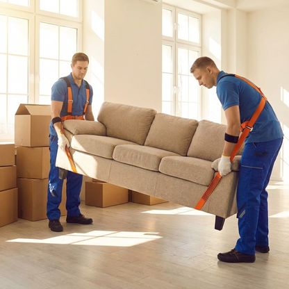 Moving furniture straps in use lifting sofa