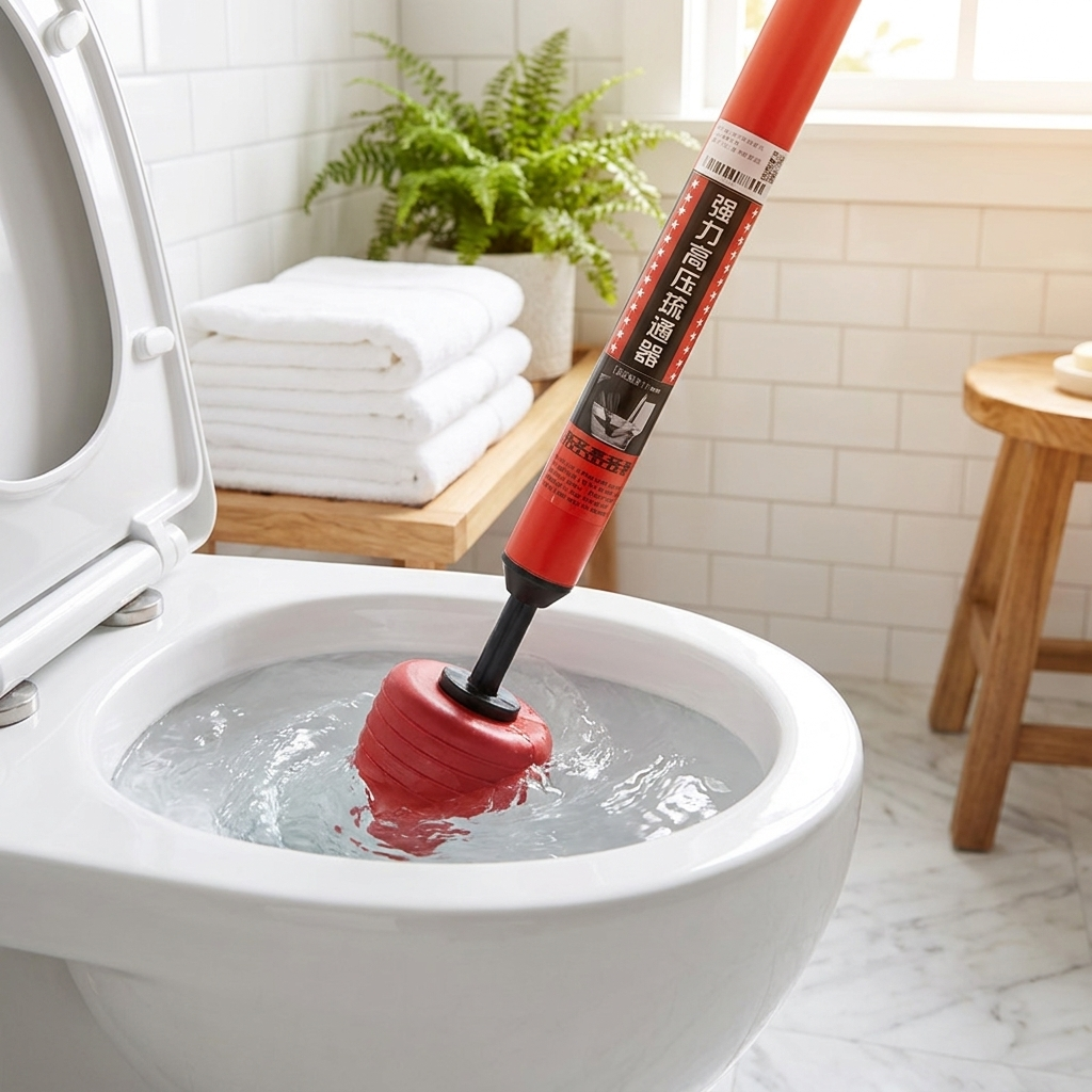 High-pressure toilet plunger in modern bathroom