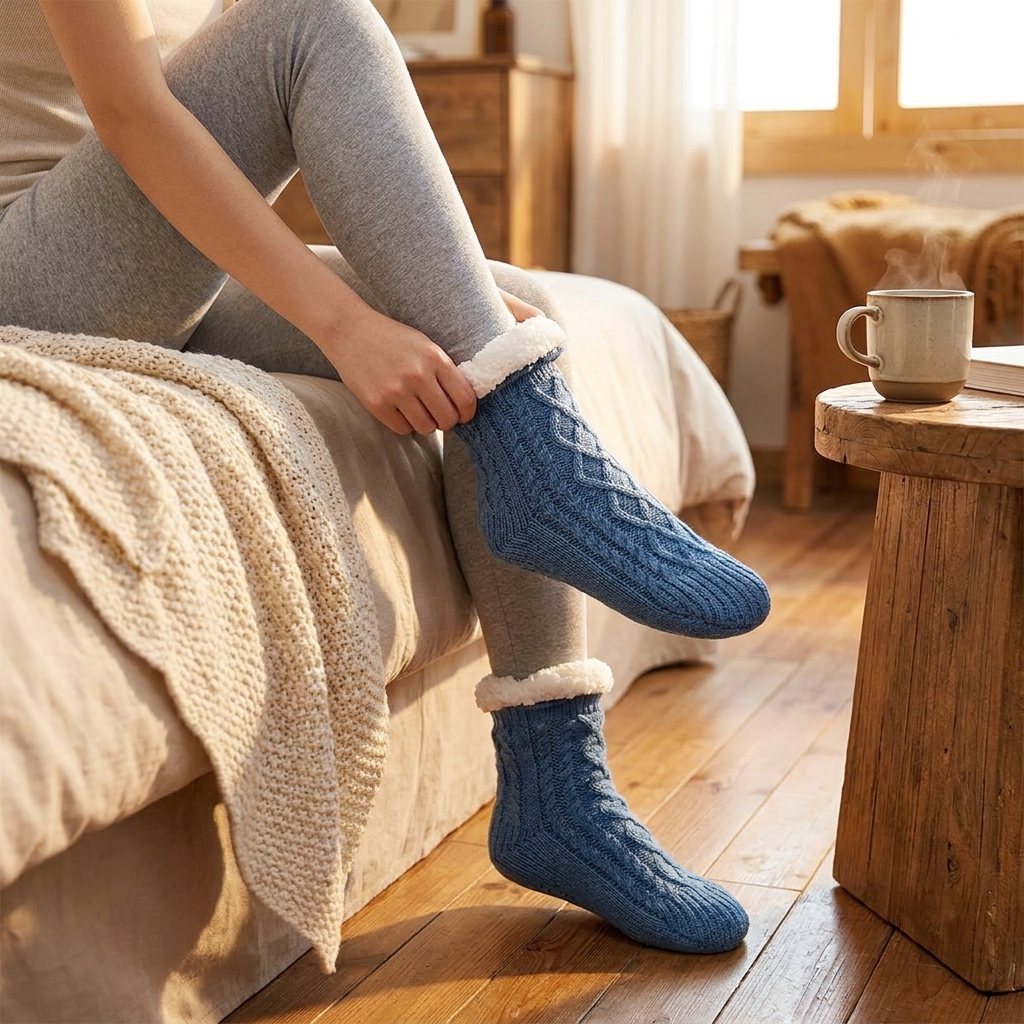 Thermal grip socks in use