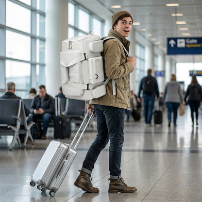 Travel backpack in use