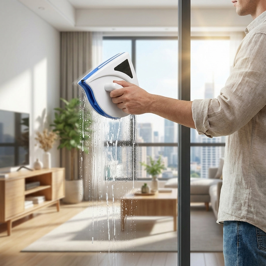 Magnetic window cleaner in use