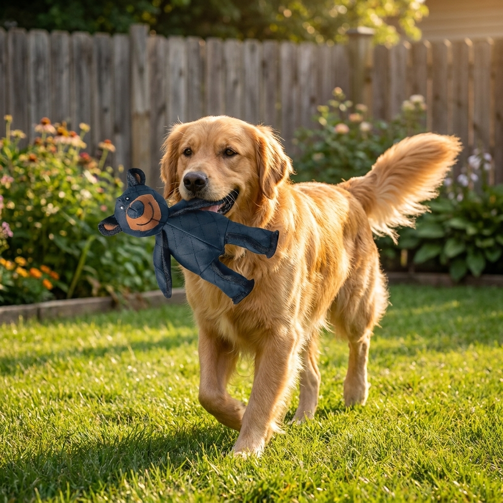 Plush bear dog toy lifestyle