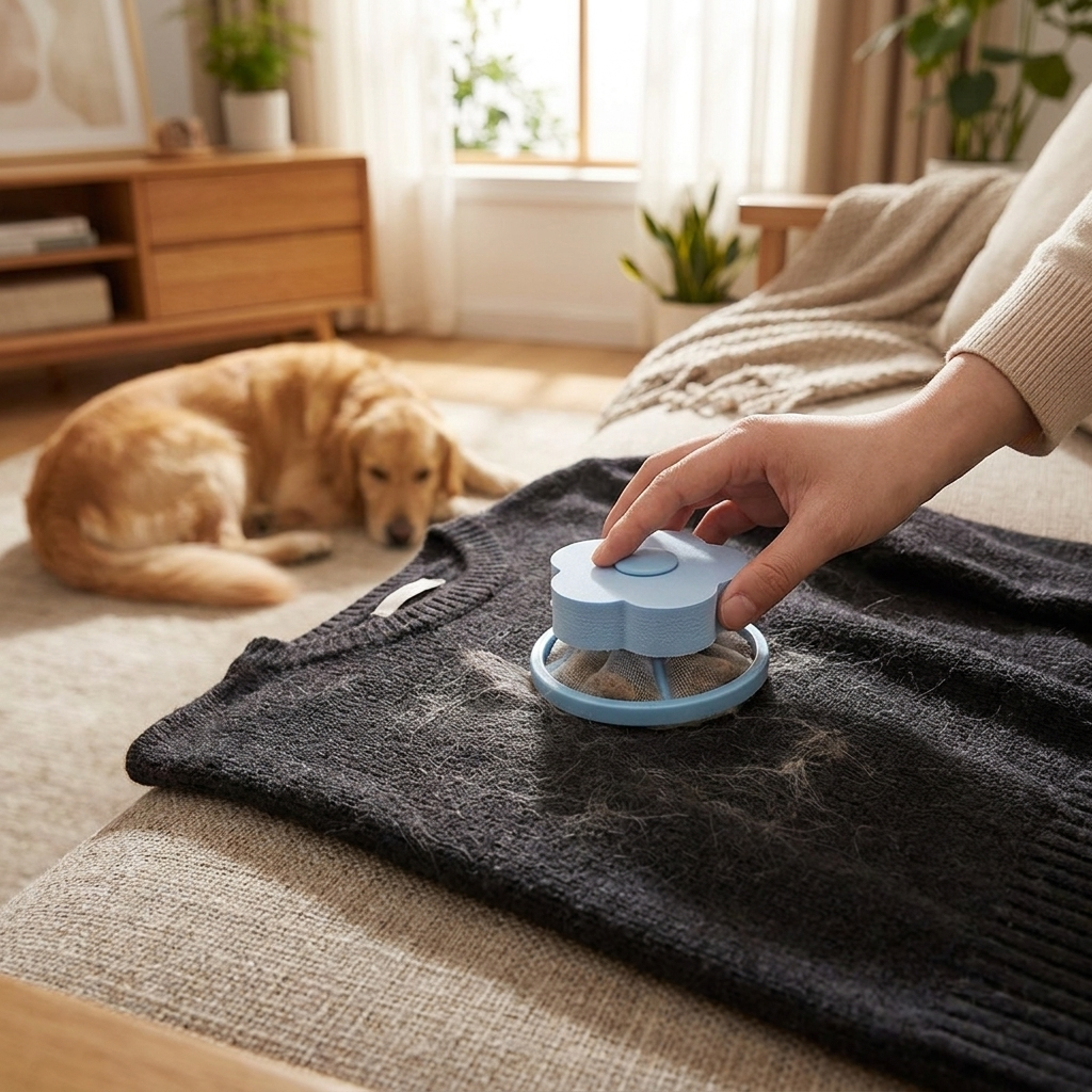 Laundry Lint Fur Remover in use on sweater