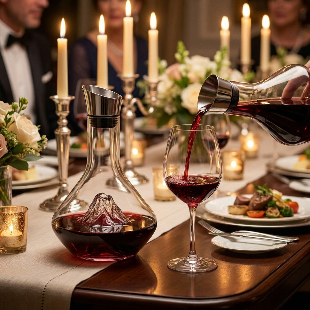 Crystal Glass Wine Decanter Aerator in use lifestyle