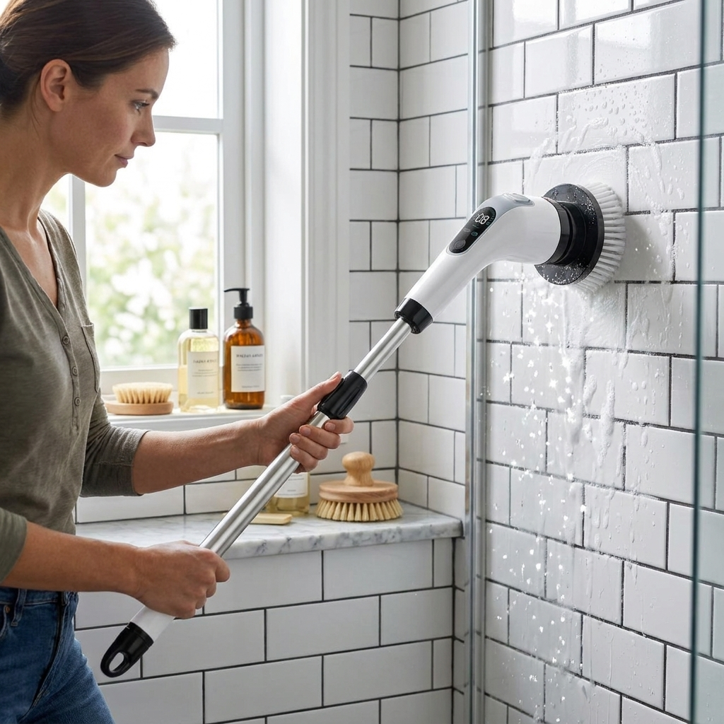 Rechargeable Electric Scrubber cleaning bathroom