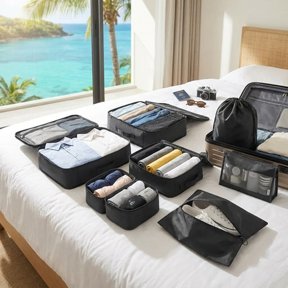 7-piece Packing Cubes in travel suitcase