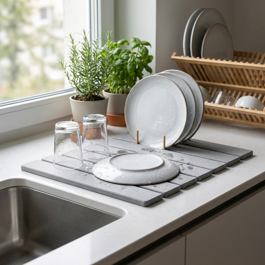 Foldable Diatomite Stone Dish Mat drying dishes