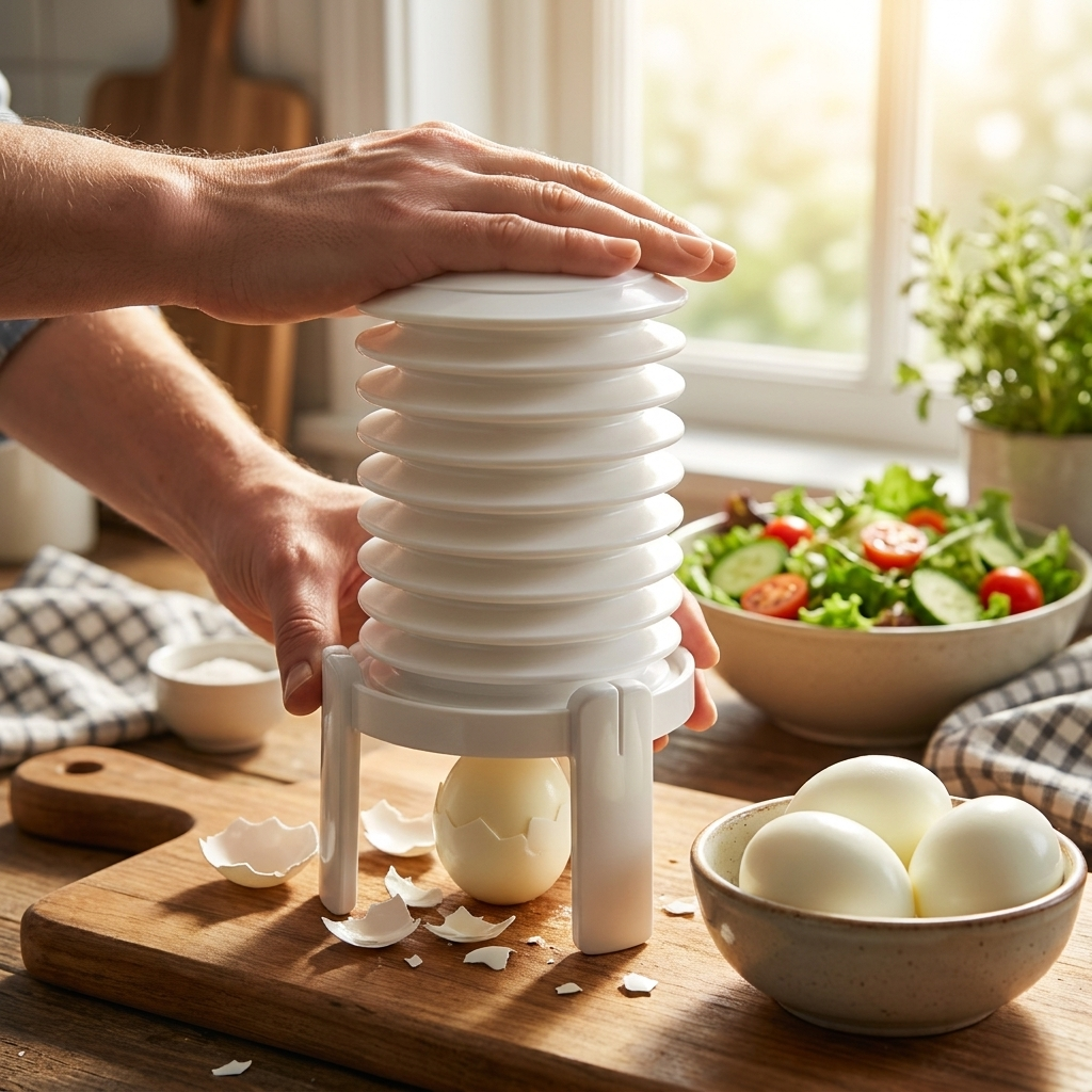 Creative Egg Peeler Tool in use