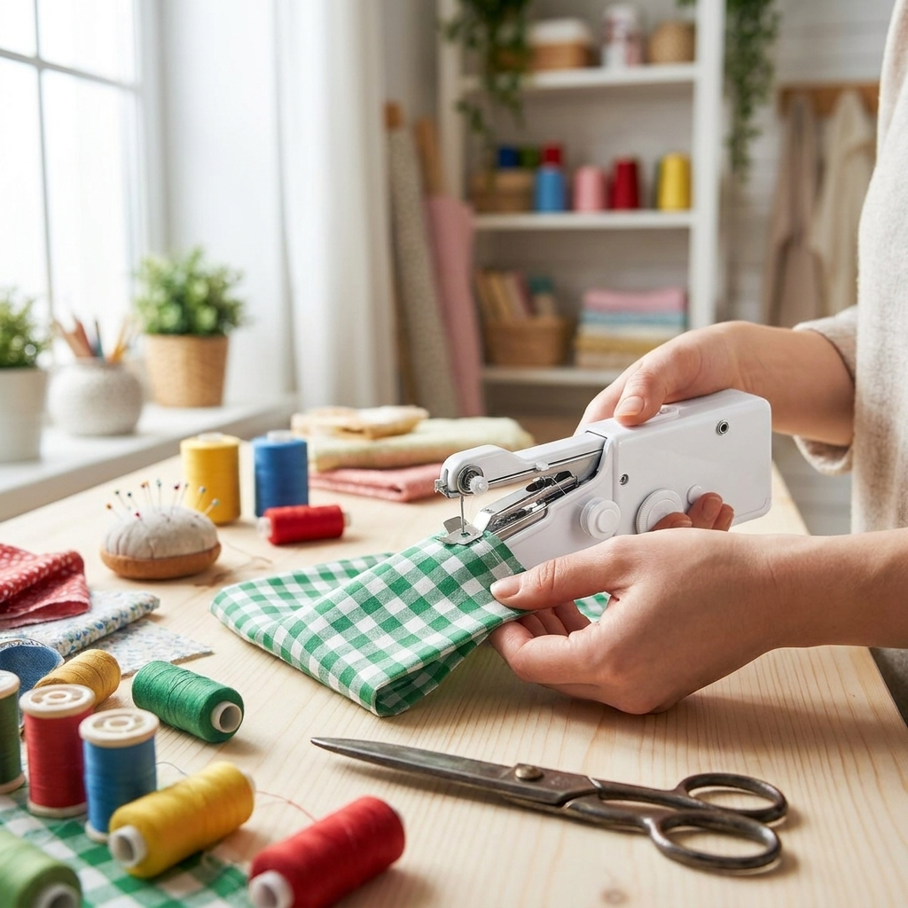 Portable Mini Sewing Machine in use lifestyle