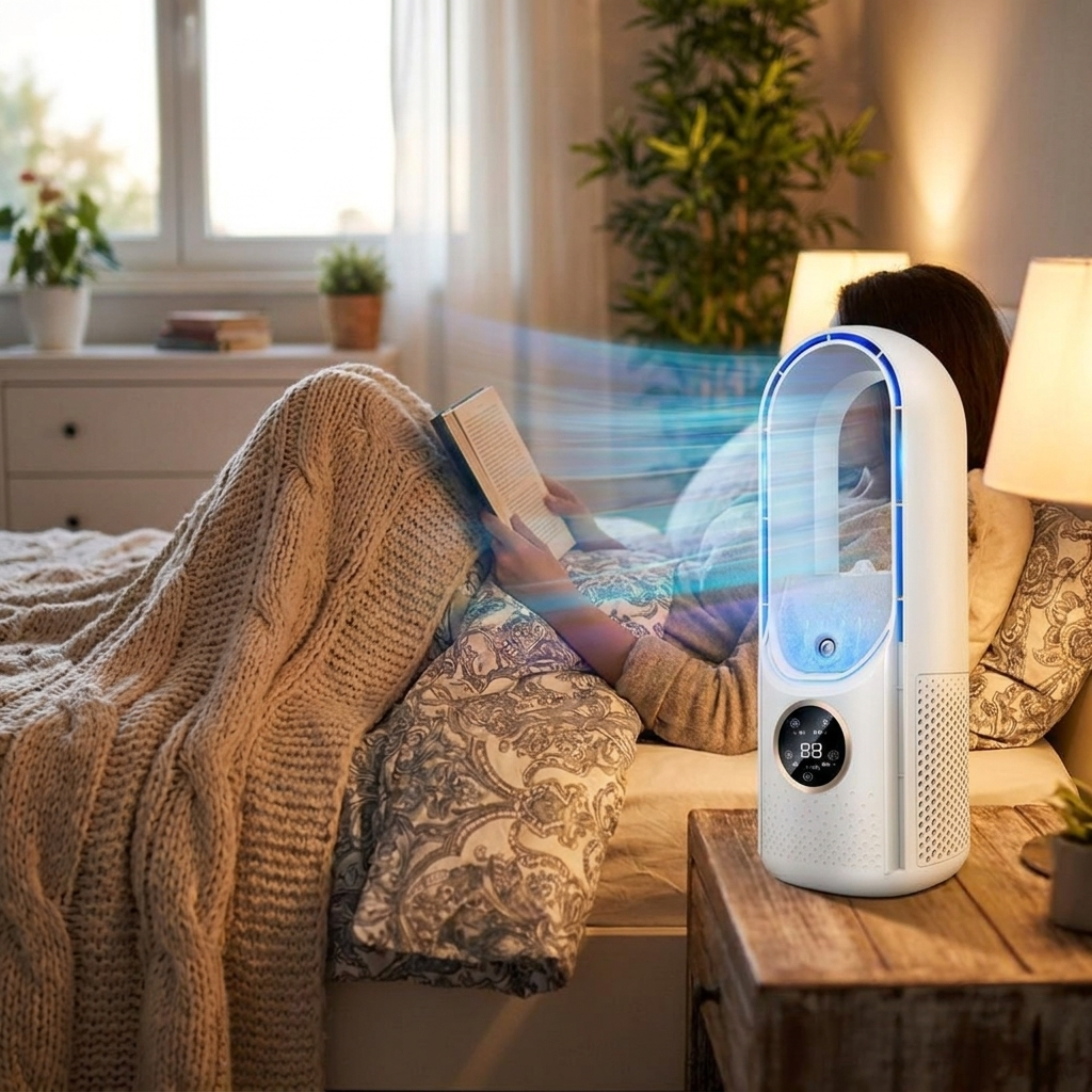 Bladeless Portable Air Conditioner LED bedroom