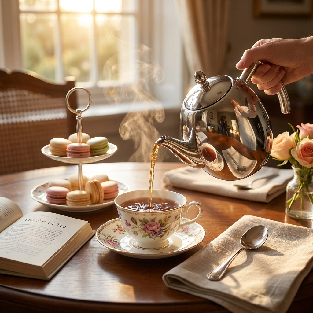 Elegant Stainless Steel Teapot in use lifestyle