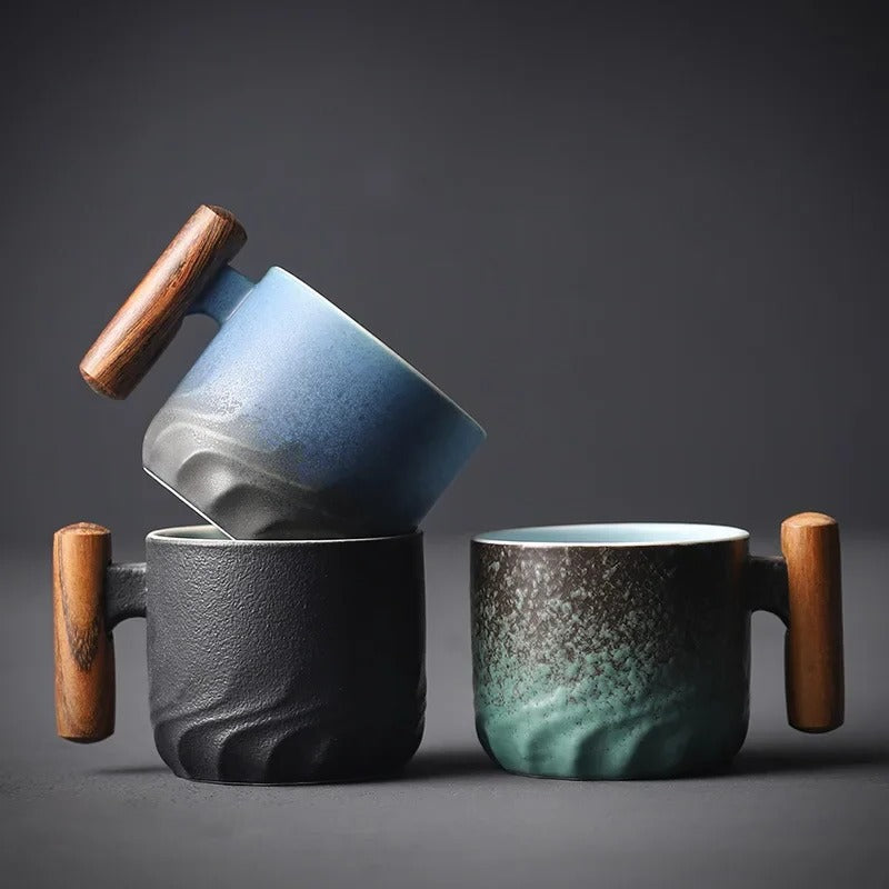 Vintage Espresso Cups with Wooden Handles