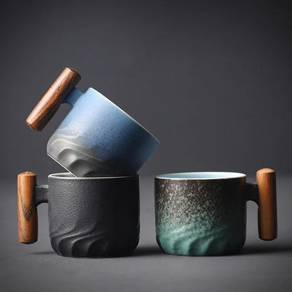 Vintage Espresso Cups with Wooden Handles