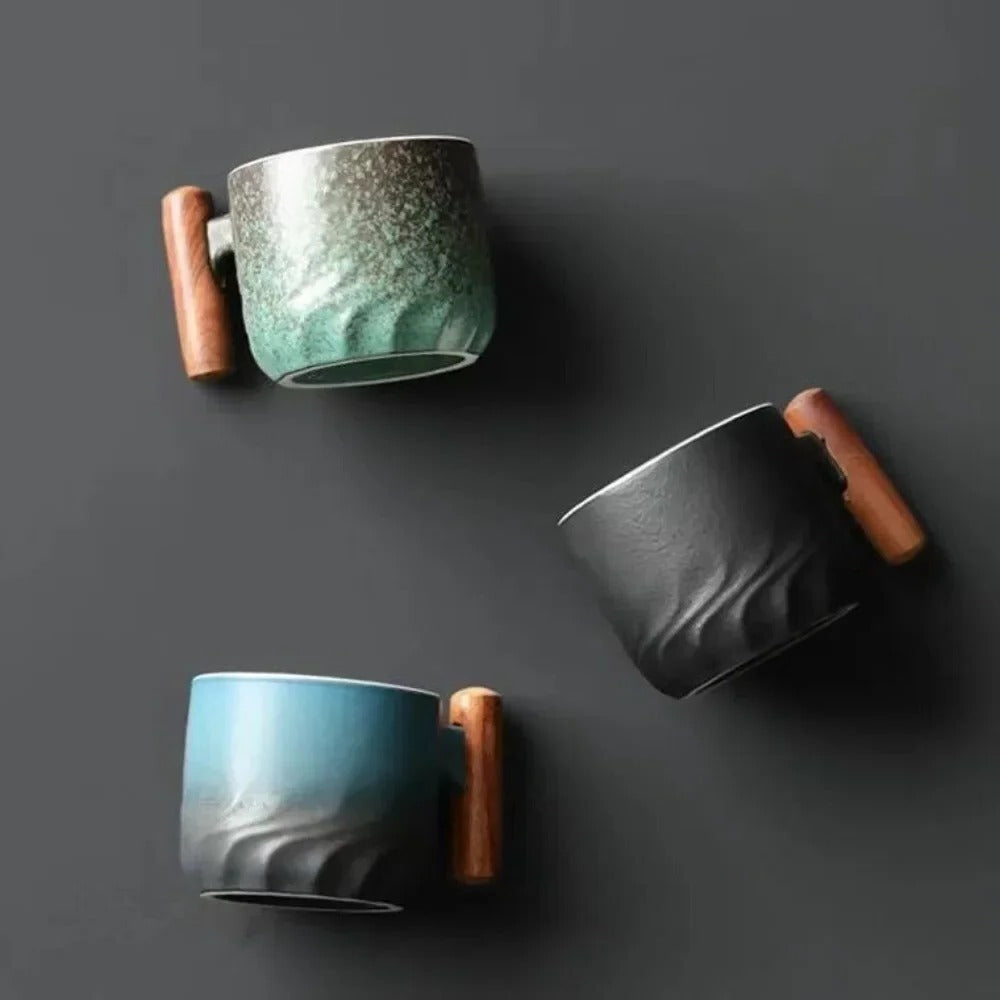 Vintage Espresso Cups with Wooden Handles