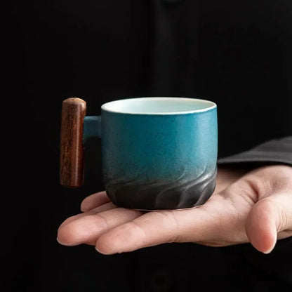 Vintage Espresso Cups with Wooden Handles