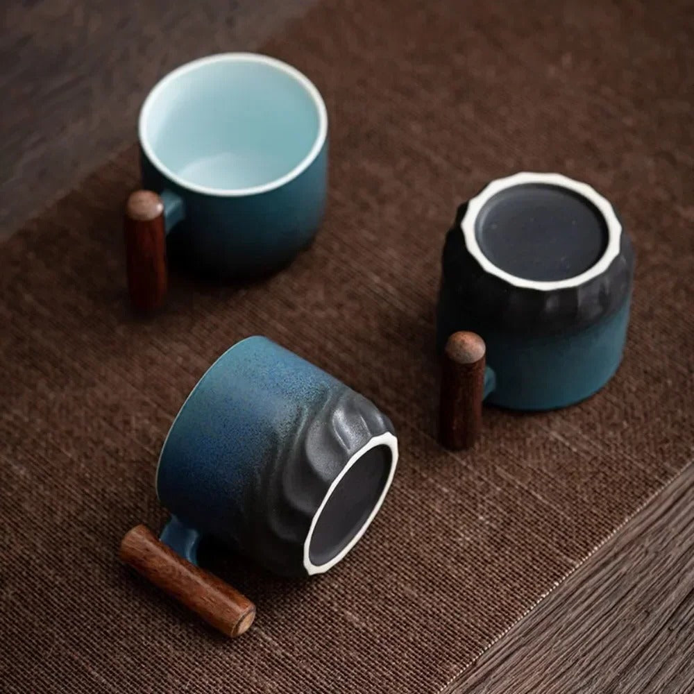 Vintage Espresso Cups with Wooden Handles