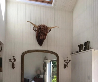 Rustic Wall-Mounted Cow Sculpture Decor