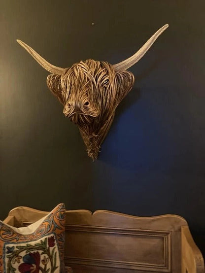 Rustic Wall-Mounted Cow Sculpture Decor