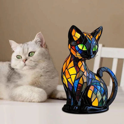 Stained Glass Cat Lamp for Warm Ambient Light