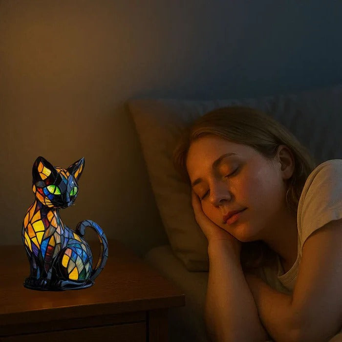 Stained Glass Cat Lamp for Warm Ambient Light