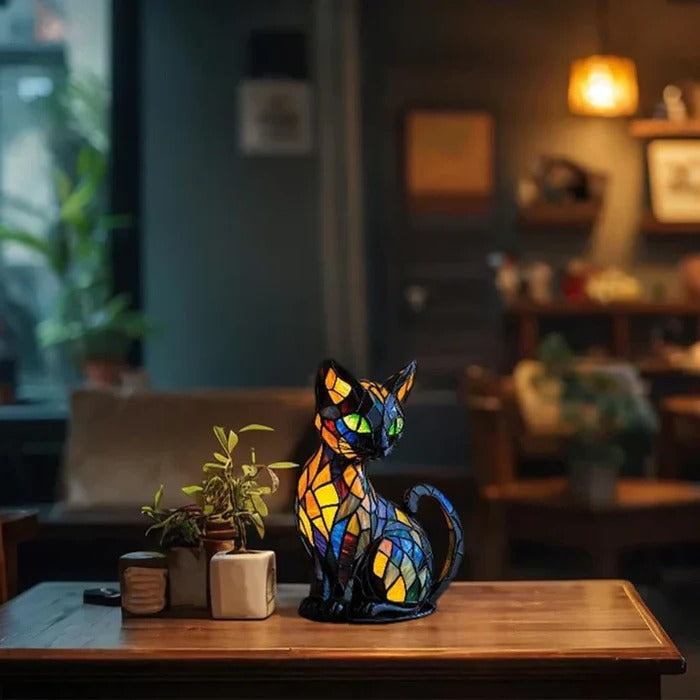 Stained Glass Cat Lamp for Warm Ambient Light