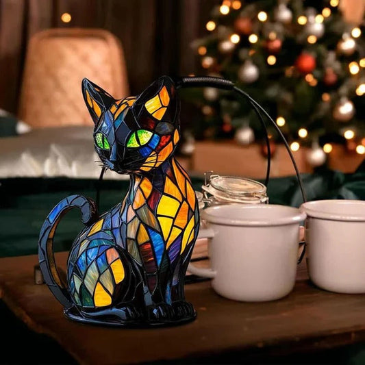 Stained Glass Cat Lamp for Warm Ambient Light