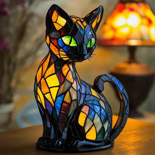 Stained Glass Cat Lamp for Warm Ambient Light