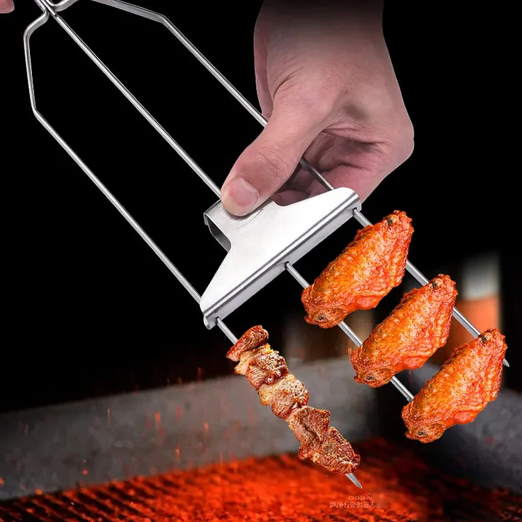 Stainless Three-Prong BBQ Skewer Set