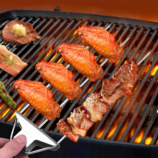 Stainless Three-Prong BBQ Skewer Set
